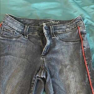Universal Thread Blue Skinny Jeans with Red Accent